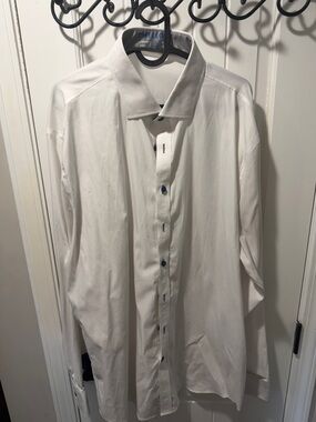 Men's White Dress Shirt with Contrast Buttons